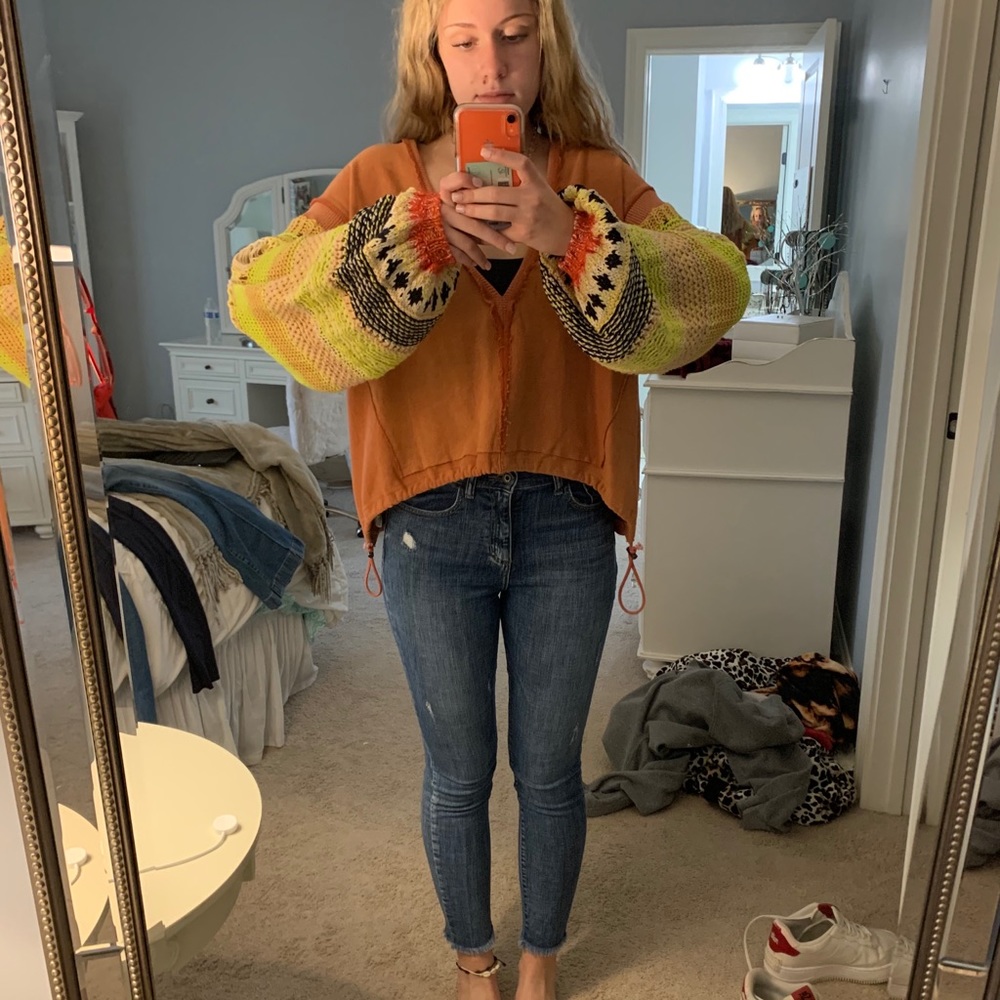 Free People Boho Multi-Color V-Neck Sweater